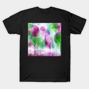 Colorful Pink and Green Abstract Trees T-Shirt